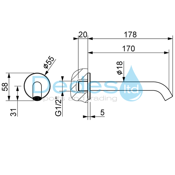 ΦΩΤΟΓΡΑΦΙΑ 2 ΡΟΥΞΟΥΝΙ ΤΟΙΧΟΥ MINIMAL No901301 L178mm ΧΡΩΜΕ Φ18 ΜΕ ΡΟΖ. Φ55 ΣΤΑΘΕΡΟ 1/2" ΙΤΑΛ. ΟΡΕΙΧΑΛ. ΓΙΑ ΠΕΝΤΑΛ