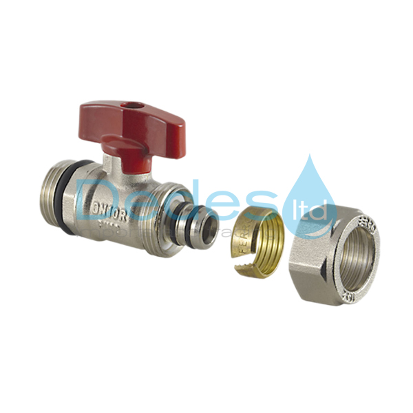 ΦΩΤΟΓΡΑΦΙΑ 2 ΔΙΑΚΟΠΤΑΚΙ ΣΦΑΙΡΙΚΟ ΧΡΩΜΕ ΣΩΜΑ TUBO Φ16x2.0x1/2" ΑΡΣ. KNPEX16 FERRO ΜΕ ΚΟΚΚΙΝΟ ΠΟΜΟΛΟ PEX & ALU-PEX