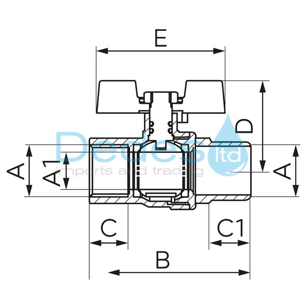 ΦΩΤΟΓΡΑΦΙΑ 2 ΔΙΑΚΟΠΤΗΣ ΣΦΑΙΡ. ΑΕΡΙΟΥ ΑΡΣ.-ΘΗΛ. 1" DN25 KGMN31 ΟΡΕΙΧ. CW617N GAS ΜΕ ΠΕΤΑΛΟΥΔΑ -20°C - 60°C 0.5 MPa