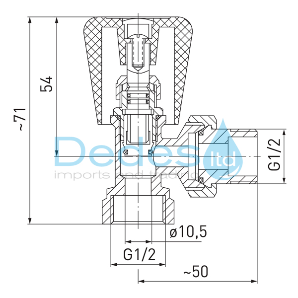 ΦΩΤΟΓΡΑΦΙΑ 2 ΔΙΑΚΟΠΤΗΣ ΚΑΛΟΡΙΦΕΡ ΓΩΝΙΑ FERRO DN15 1/2" ΘΗΛΥΚΟΣ ΧΡΩΜΕ MAX 10 BAR & 100°C ΜΕ ΟΥΡΑ ΑΡΣ.-ΘΗΛ.