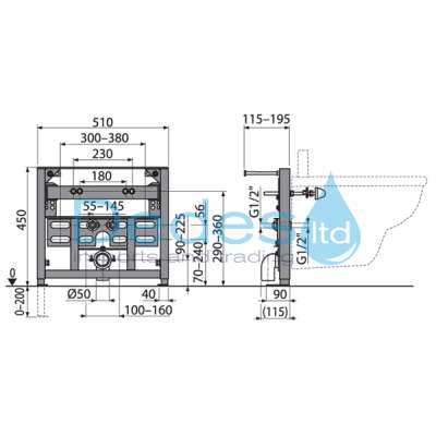 ΦΩΤΟΓΡΑΦΙΑ 2 ΒΑΣΗ ΜΕΤΑΛΛΙΚΗ A105/450 ALCAPLAST 510x450 ΓΙΑ ΜΠΙΝΤΕ ΜΕ ΠΑΡΟΧΕΣ ΝΕΡΟΥ ΚΑΙ ΕΞΟΔΟ Φ50