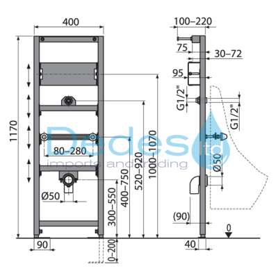 ΦΩΤΟΓΡΑΦΙΑ 2 ΒΑΣΗ ΜΕΤΑΛΛΙΚΗ A107S/1200 ALCAPLAST 400x1170 ΓΙΑ ΟΥΡΗΤΗΡΙΟ & ΦΩΤΟΚΥΤΤΑΡΟ ΕΝΤΟΙΧΙΣΜΟΥ