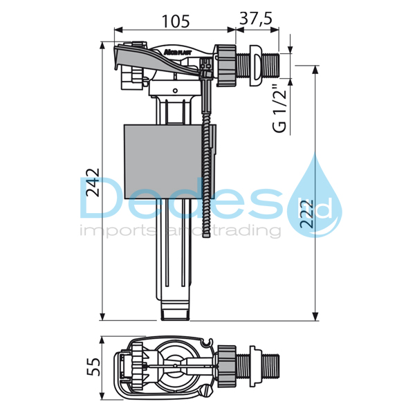 ΦΩΤΟΓΡΑΦΙΑ 4 ΦΛΟΤΕΡ ΑΘΟΡΥΒΟ A150-1/2" NEW ALCAPLAST ΠΛΑΪΝΟ ΜΕ ΠΛΑΣΤΙΚΟ ΣΠΕΙΡΩΜΑ 38mm ΡΥΘΜΙΖ/ΝΟ ΠΛΩΤΗΡΑ 0.5-10 bar