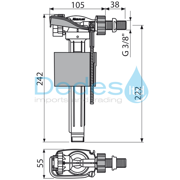 ΦΩΤΟΓΡΑΦΙΑ 3 ΦΛΟΤΕΡ ΑΘΟΡΥΒΟ A150-3/8" NEW ALCAPLAST ΠΛΑΪΝΟ ΜΕ ΠΛΑΣΤΙΚΟ ΣΠΕΙΡΩΜΑ 38mm ΡΥΘΜΙΖ/ΝΟ ΠΛΩΤΗΡΑ 0.5-10 bar