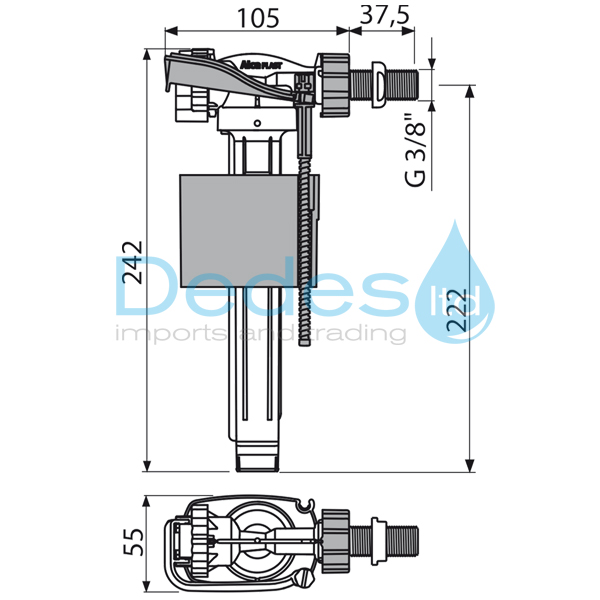 ΦΩΤΟΓΡΑΦΙΑ 4 ΦΛΟΤΕΡ ΑΘΟΡΥΒΟ A160-3/8" NEW ALCAPLAST ΠΛΑΪΝΟ ΜΕ ΜΕΤΑΛΛΙΚ.ΣΠΕΙΡΩΜΑ 38mm ΡΥΘΜΙΖ/ΝΟ ΠΛΩΤΗΡΑ 0.5-10 bar