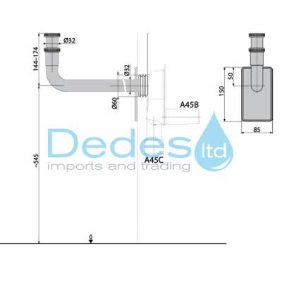 ΦΩΤΟΓΡΑΦΙΑ 2 ΣΩΛΗΝΑ ΓΩΝΙΑΚΗ ΑΠΟΧ/ΣΗΣ A438 ALCAPLAST ΕΞΟΙΚ/ΣΗΣ ΧΩΡΟΥ ΧΡΩΜΕ Φ32x1.1/4" ΝΙΠΤ.ΜΕ ΡΟΖΕΤΑ & ΛΑΣΤΙΧΟ Φ58