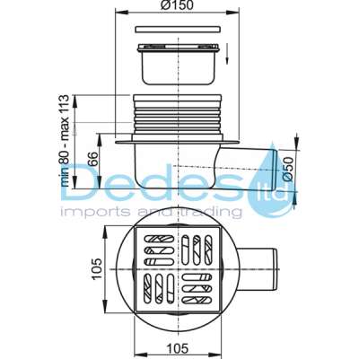 ΦΩΤΟΓΡΑΦΙΑ 2 ΣΙΦΩΝ ΔΑΠΕΔΟΥ-ΒΕΡΑΝΤΑΣ PVC APV26 ALCAPLAST ΜΕ ΣΧΑΡΑ ΧΡΩΜΕ 105x105mm ΑΝΟΞΕΙΔ. Φ50-ΥΨΟΣ min80-max113