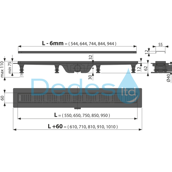 ΦΩΤΟΓΡΑΦΙΑ 2 ΣΙΦΩΝ ΝΤΟΥΣ ΕΥΘΥΓΡAMMO Φ40 APZ10BLACK-550Μ ALCAPLAST ΜΕ MAT ΣΧΑΡΑ ΣΕ BLISTER L=610 G=60 H1=62 H2=75