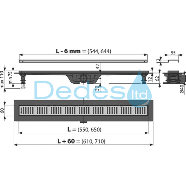 ΦΩΤΟΓΡΑΦΙΑ 2 ΣΙΦΩΝ ΝΤΟΥΣ ΕΥΘΥΓΡAMMO Φ40 APZ10BLACK-BRASS-650Μ ALCA MAT ΣΧΑΡΑ ΣΕ BLISTER L=700 G=60 H1=62 H2=75