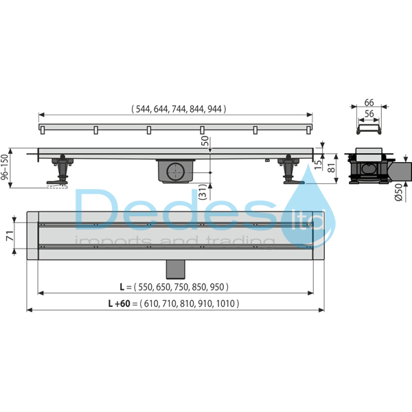 ΦΩΤΟΓΡΑΦΙΑ 2 ΣΙΦΩΝ ΝΤΟΥΣ ΕΥΘΥΓΡAMΟ Φ50 APZ13-DOUBLE9-650 ALCAPLAST FIT AND GO L=710mm G=66mm H1=81mm H2=96-150mm
