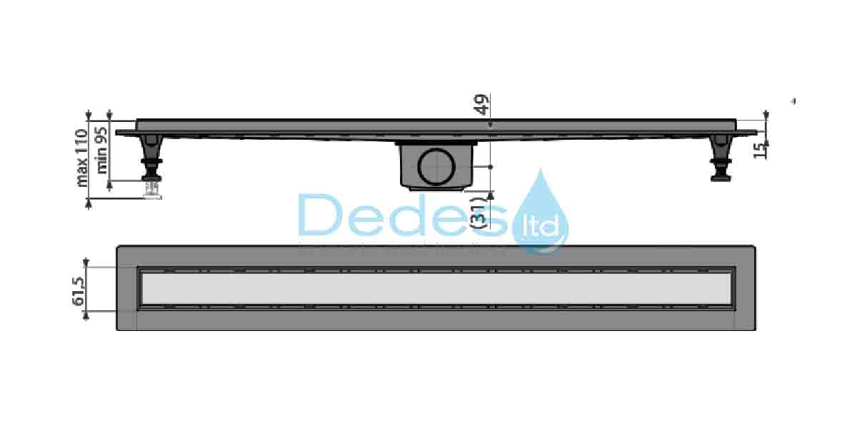 ΦΩΤΟΓΡΑΦΙΑ 5 ΣΙΦΩΝ ΝΤΟΥΣ ΕΥΘΥΓΡAMΟ Φ50 APZ2012-OPTION9-550 ALCAPLAST OPTIMAL L=610mm G=62mm H1=81mm H2=95-110mm