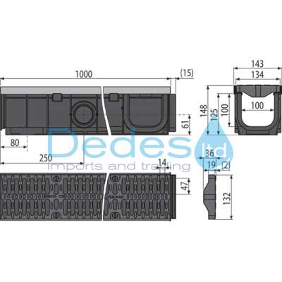 ΦΩΤΟΓΡΑΦΙΑ 2 ΚΑΝΑΛΙ ΣΥΛΛΟΓΗΣ ΥΔΑΤΩΝ AVZ103-R403 ALCAPLAST ΠΟΛΥΠΡΟΠΥΛΕΝΙΟΥ 1000x139x144 ΜΕ COMPOSITE C250 ΣΧΑΡΑ