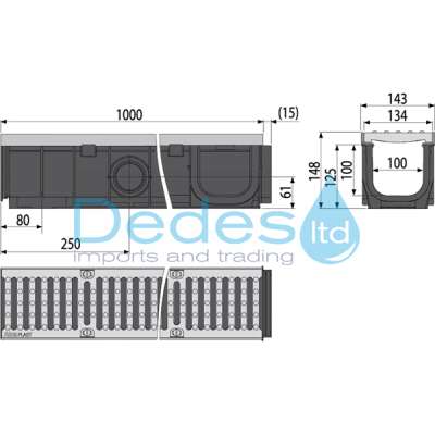 ΦΩΤΟΓΡΑΦΙΑ 2 ΚΑΝΑΛΙ ΣΥΛΛΟΓΗΣ ΥΔΑΤΩΝ AVZ103-R201 ALCAPLAST ΠΟΛΥΠ/ΝΙΟΥ 1000x139x144 ΜΕΤΑΛ.ΠΛΑΙΣΙΟ D400 ΧΥΤ/ΡΗ ΣΧΑΡΑ